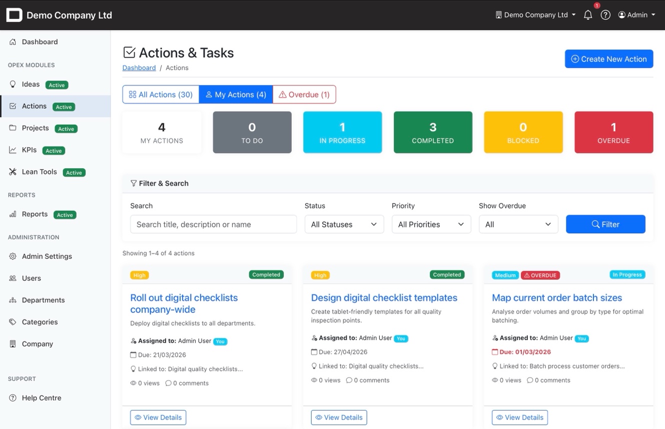 My Actions filtered view showing personal assignments
